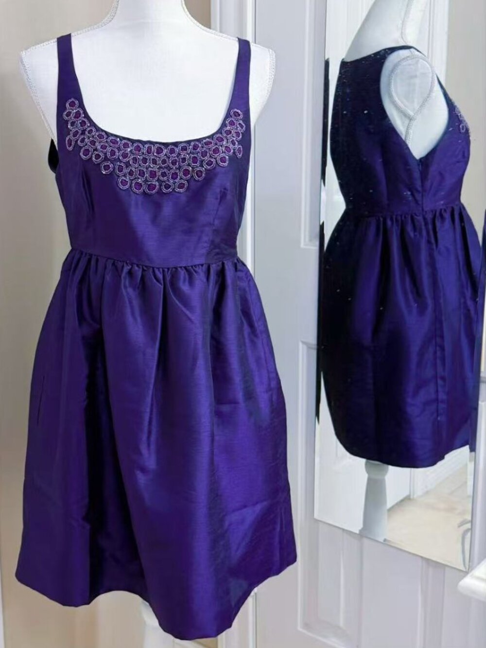 Beaded scoop neckline purple cocktail dress size M